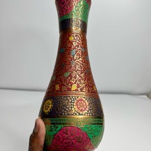 Vintage Hand-Painted Brass Vase – Made in India